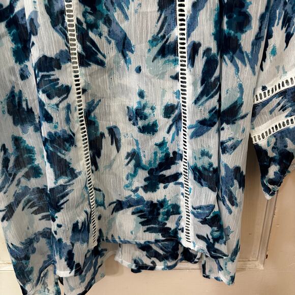 Catherines Blue Semi Sheer Peasant Blouse Womens Plus 2X V Neck Kimono Sleeve - Picture 8 of 9